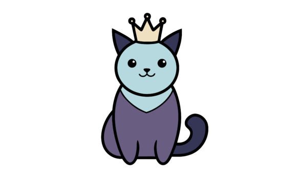 Adorable Cartoon Cat Wearing a Crown