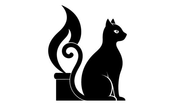 Black Cat and Fire Silhouette Vector