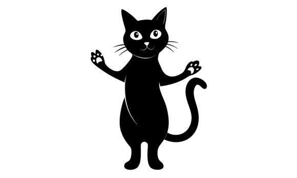 Black Cat Cartoon Happy Paws Up