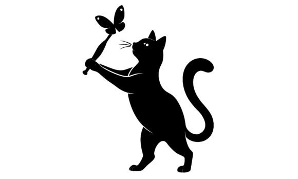 Black Cat Holding Butterfly Silhouette