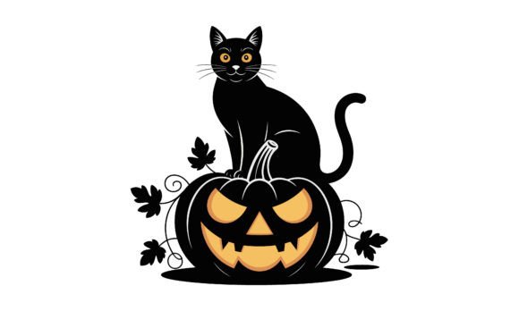 Black Cat on Halloween Pumpkin Vector