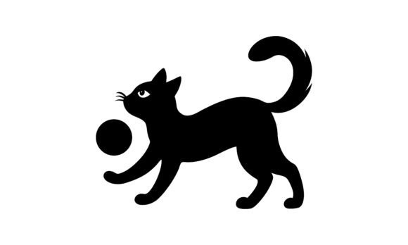 Black Cat Playing with a Ball Vector