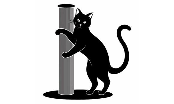 Black Cat Scratching Post Illustration