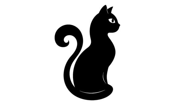 Black Cat Silhouette Sitting Upright