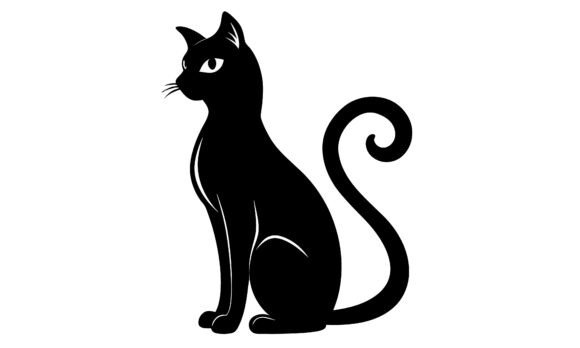 Black Cat Silhouette Sitting Vector