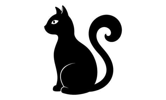 Black Cat Silhouette with Curly Tail
