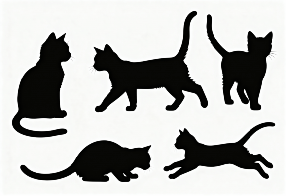 Black Cat Silhouettes Clipart Bundle