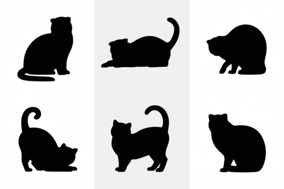 Black Cat Silhouettes Posing Set