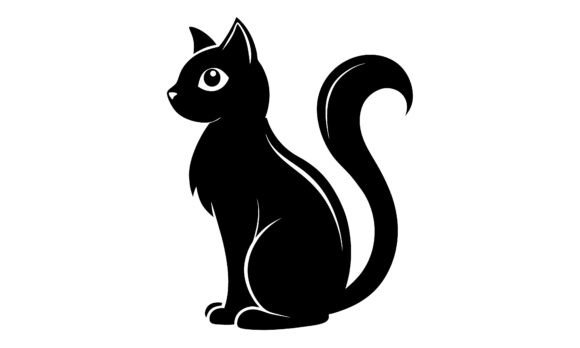 Black Cat Sitting Illustration