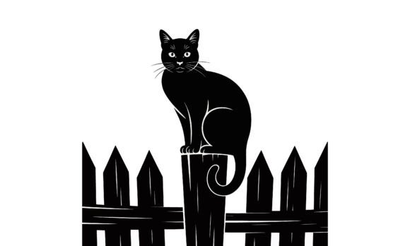 Black Cat Sitting on a Fence