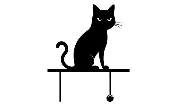 Black Cat Sitting on a Shelf Design