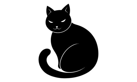 Black Cat Sitting Silhouette Vector