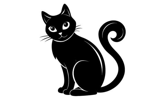 Black Cat Sitting Vector Illustration