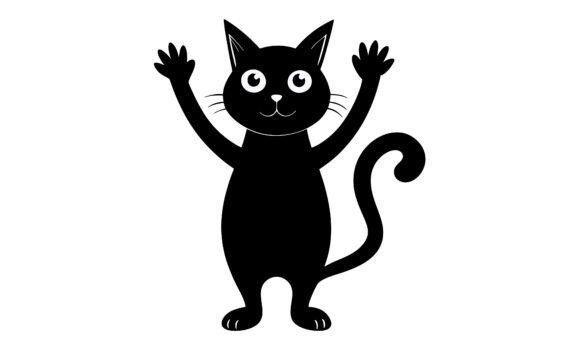 Black Cat with Arms Raised High