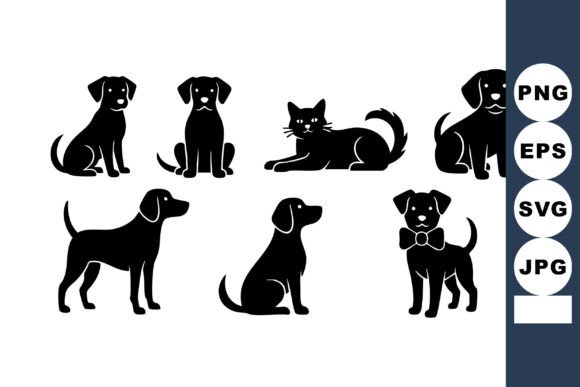 Black Silhouette Dogs Cat Pets