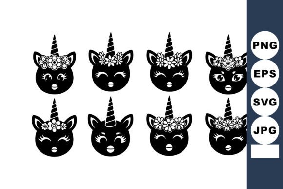 Black Unicorn Cat Faces Vector