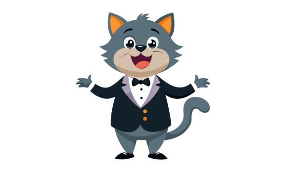 Cartoon Cat Wearing a Tuxedo Smiling