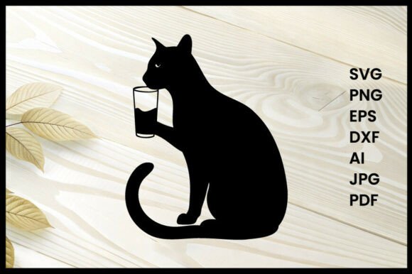 Cat Drinking Milk Silhouette Vector