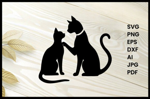Cat Grooming Another Cat Silhouette