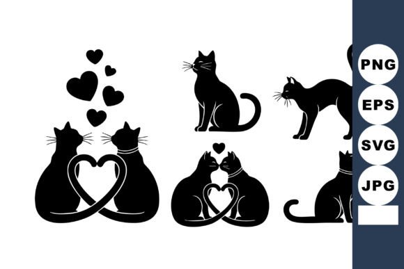 Cat Silhouettes Heart Shapes