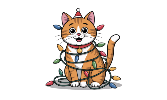 Christmas Cat Festive with Holiday Light
