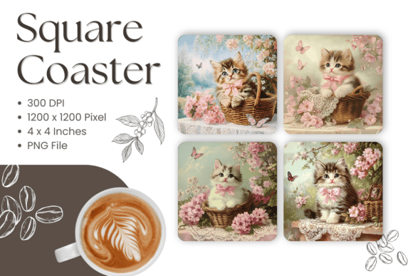 Cute Cat Square Coasters Valentine Gift