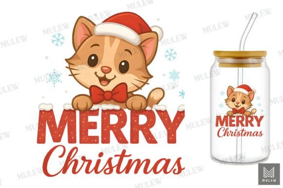 Cute Peeking Cat Merry Christmas PNG