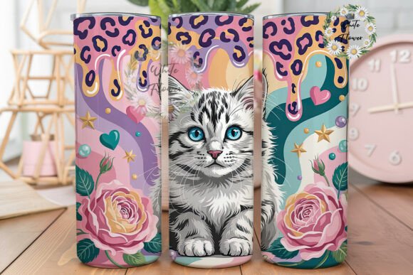 Dreamy Cat Tumbler Wrap PNG