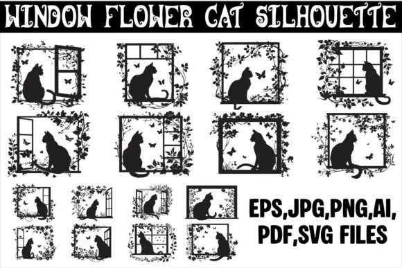 Frame Border Flower and Cat Silhouette