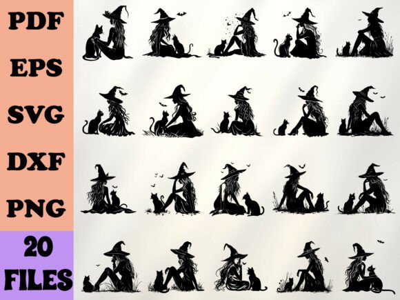 Halloween Black Cat, Witch Silhouette
