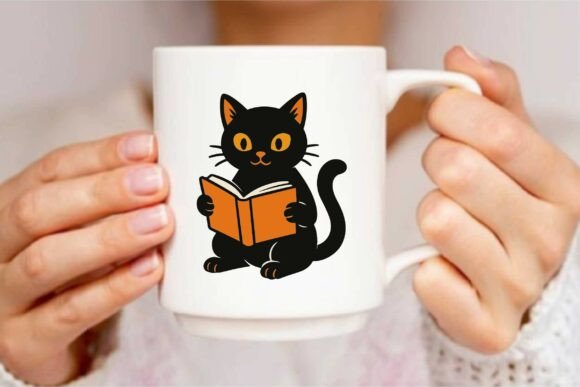 Halloween Cat Reading Book Sublimation