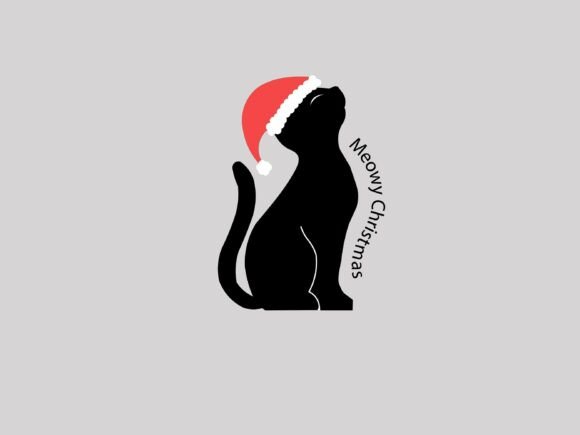 Meowy Christmas, Cut Cat in Santa Hat