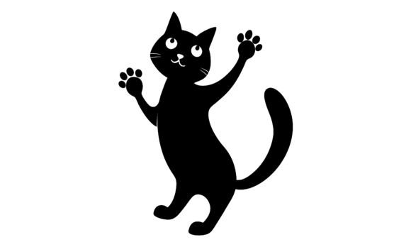 Playful Black Cat Reaching Upward Vector