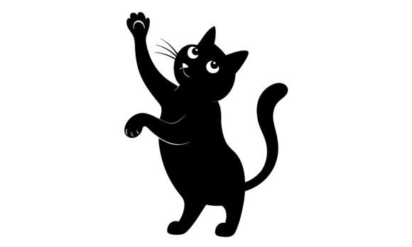 Playful Black Cat Reaching Upwards