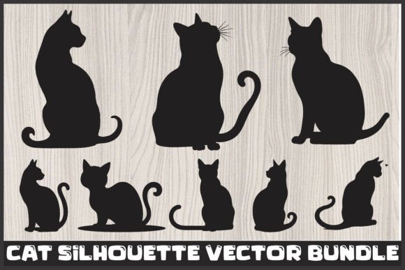 Playful Cat Butterfly Silhouette Vec