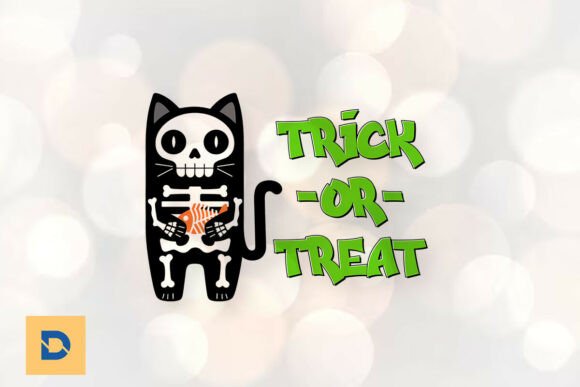 Skeleton Cat Trick Treat Halloween PNG