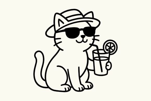 Summer Cat Silhouette Vector Clipart