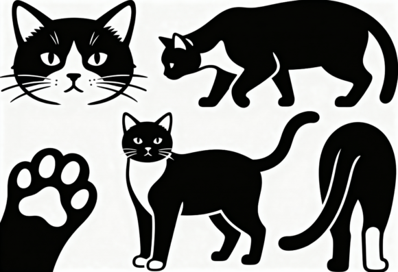 Tuxedo Cat Black White Vector Art
