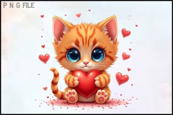 Valentine’s Day Cat with Heart PNG